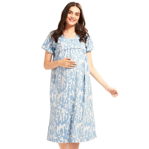 Women Cotton Printed Maternity Nursing & Feeding Relaxed Fit Nighty