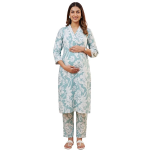 Maternity Dresses for Women Cotton | Floral Kurta Pant Dupatta Set with Nursing Zippers, Side Pocket | Pre & Post Pregnancy