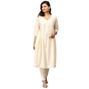 Women's Raw Silk Maternity and Nursing Kurta Set | Front Zipper for Easy Feeding Pre and Post Pregnancy