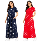 Maternity Feeding Dress Combo Pack of 2 | Zipless Nursing Dress for Women | Soft Cotton Lounge & Outdoor Wear | Pregnancy & Feeding Friendly Maxi Dres
