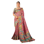Women’s Luxurious Dola Pure Silk Original Saree Position Print Work Madhubani Inspired Motifs Banarasi Kanjivaram Style Saree With Blouse Piece
