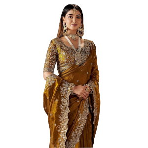 Women's Silk Saree with Embroidered Blouse Piece, Traditional Parte Wear with Gold Border and Hand Work Lace Embellished, Solid/Plain, Applique, Woven