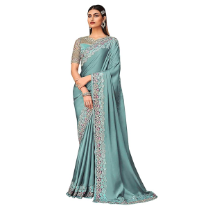 Women's Designer Rangoli Silk Embroidered Saree with Floral Cutwork Border, Sequin Work and Unstitched Blouse Piece For Women