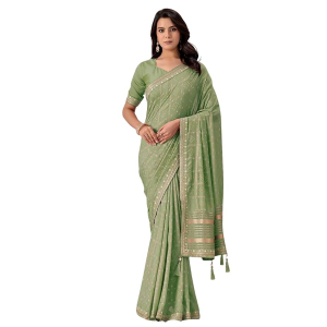 Women's vichitra-cotton febric Embroidery work saree with Unstitched Blouse Piece for Wedding and Parties saree for women