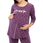 Women's Cotton Heart Printed Maternity & Feeding Night Suit Set Of Top & Pajama Set Nursing Night Dress