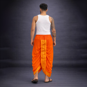 Readymade Dhoti with Wide Golden Zari Border Lungi Ethnic Wear Self Design Men Dhoti