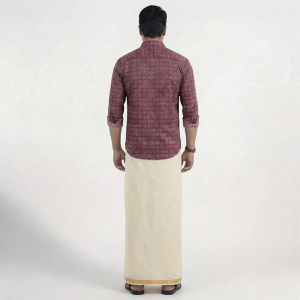 Cotton Premium Quality Welcro Pocket ReadymadePocket Jari Cotton Cream Solid Men Dhoti