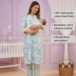 Maternity Dresses for Women Cotton | Floral Kurta Pant Dupatta Set with Nursing Zippers, Side Pocket | Pre & Post Pregnancy