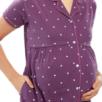 Women's Cotton Night Dress Heart Printed Maternity & Feeding Short Nighty Night Gown Shirt