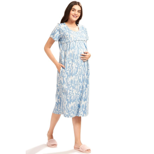 Women Cotton Printed Maternity Nursing & Feeding Relaxed Fit Nighty