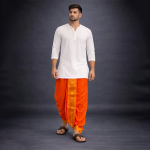 Readymade Dhoti with Wide Golden Zari Border Lungi Ethnic Wear Self Design Men Dhoti