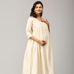 Women's Raw Silk Maternity and Nursing Kurta Set | Front Zipper for Easy Feeding Pre and Post Pregnancy