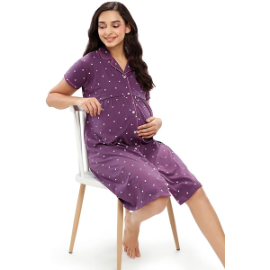 Women's Cotton Night Dress Heart Printed Maternity & Feeding Short Nighty Night Gown Shirt
