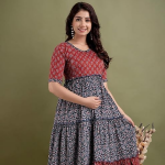 Women Viscose Rayon Maternity and Feeding Maxi Dress with Zip