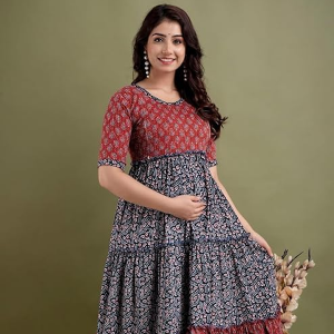 Women Viscose Rayon Maternity and Feeding Maxi Dress with Zip