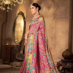 Women’s Luxurious Dola Pure Silk Original Saree Position Print Work Madhubani Inspired Motifs Banarasi Kanjivaram Style Saree With Blouse Piece
