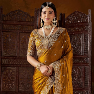 Women's Silk Saree with Embroidered Blouse Piece, Traditional Parte Wear with Gold Border and Hand Work Lace Embellished, Solid/Plain, Applique, Woven
