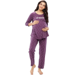 Women's Cotton Heart Printed Maternity & Feeding Night Suit Set Of Top & Pajama Set Nursing Night Dress