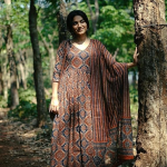 Women Viscose Rayon Anarkali Maternity and Nursing Kurta Set with Dupatta - Brown Floral and Geometric Pattern, 3/4 Sleeves, Comfortable Fit