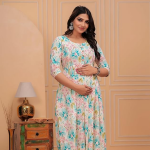 Women's Pure Cotton Floral Printed Maternity Feeding Kurti with Zipper Feeding Dress for Women Feeding Gown