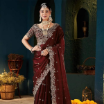 Women's Silk Saree with Embroidered Blouse Piece, Traditional Parte Wear with Gold Border and Hand Work Lace Embellished, Solid/Plain, Applique, Woven