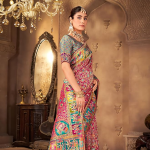 Women’s Luxurious Dola Pure Silk Original Saree Position Print Work Madhubani Inspired Motifs Banarasi Kanjivaram Style Saree With Blouse Piece